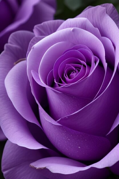 柔らかい暖かい光に照らされたバラと紫の花びらをクローズアップ