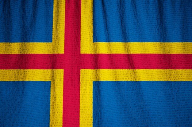 Closeup of Ruffled Aland Flag, Aland Flag Blowing in Wind