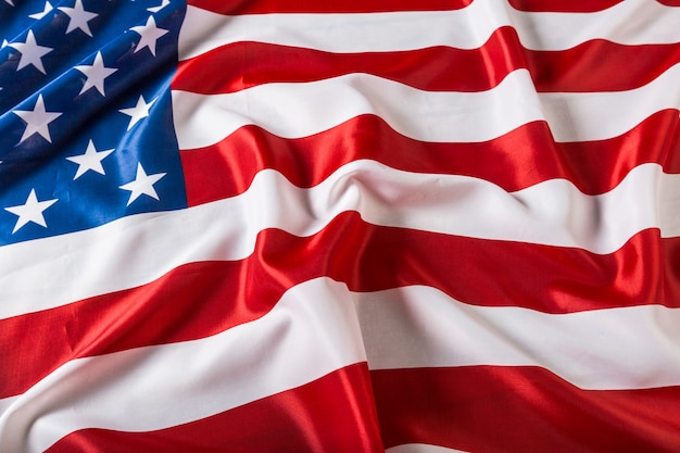 Closeup of ruffled American flag background