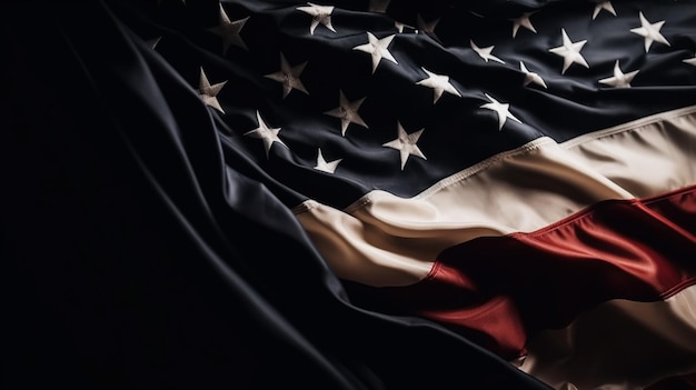 Foto close-up della bandiera americana arruffata generative ai