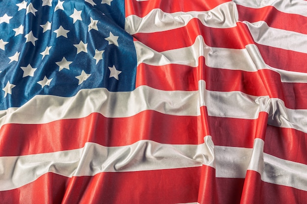 Photo closeup of ruffled american flag