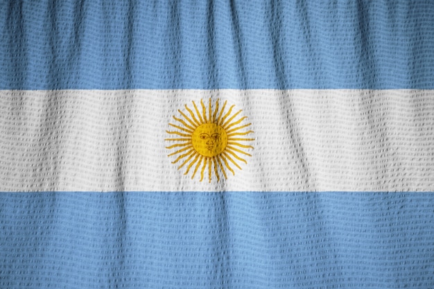 뻗 치고 아르헨티나 깃발, ArgentinaFlag 바람에 날리는의 근접 촬영