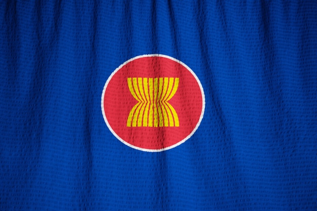 Closeup of Ruffled Association of Southeast Asian Nations Flag