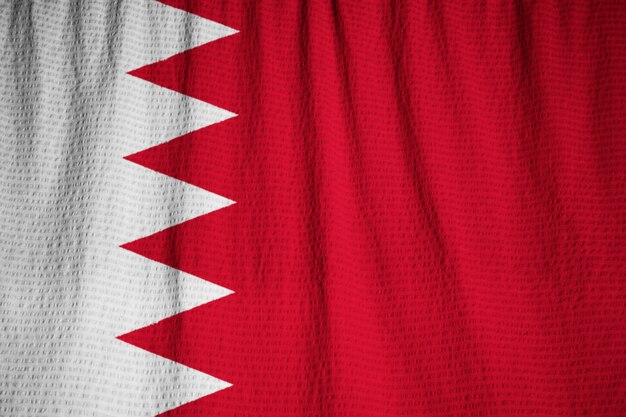 Closeup of Ruffled Bahrain Flag, Bahrain Flag Blowing in Wind