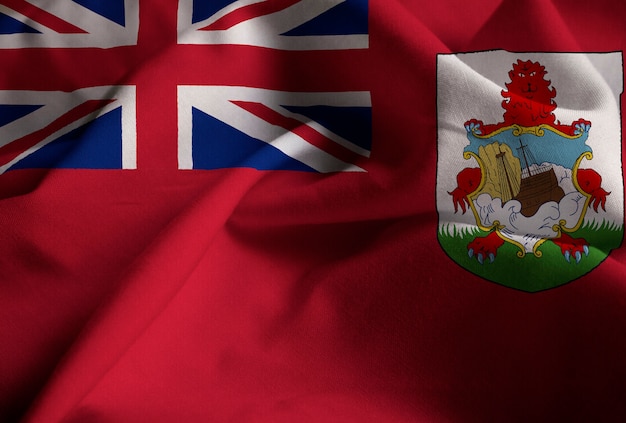 closeup of ruffled bermuda flag, bermuda flag blowing in wind