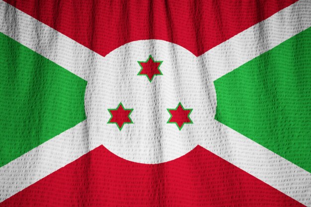 Closeup of Ruffled Burundi Flag, Burundi Flag Blowing in Wind