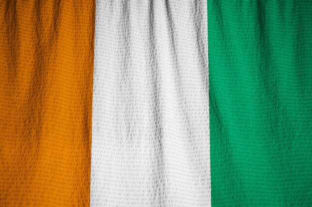 Closeup of Ruffled Cote d Ivoire Flag, Cote d Ivoire Flag Blowing in Wind