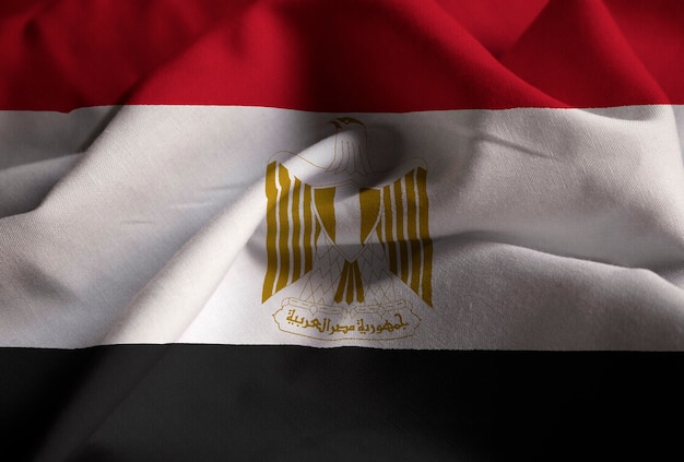 Photo closeup of ruffled egypt flag, egypt flag blowing in wind