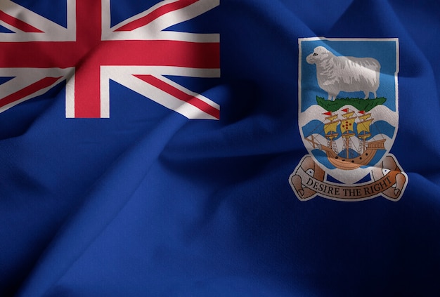 Closeup of Ruffled Falkland Islands Flag, Falkland Islands Flag Blowing in Wind