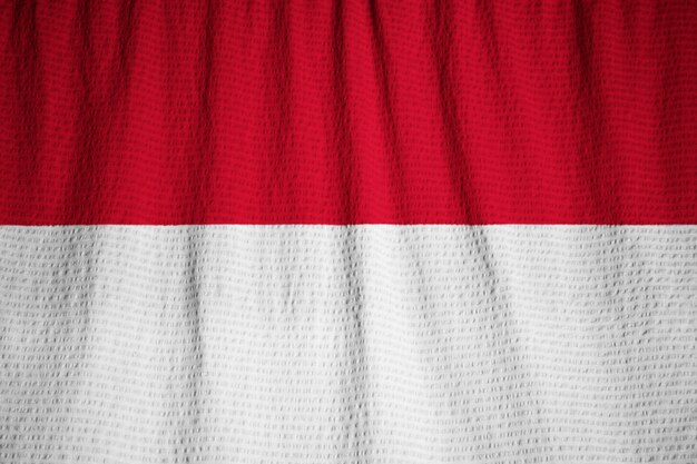 Closeup of Ruffled Indonesia Flag, Indonesia Flag Blowing in Wind