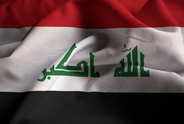 Closeup of Ruffled Iraq Flag, Iraq Flag Blowing in Wind