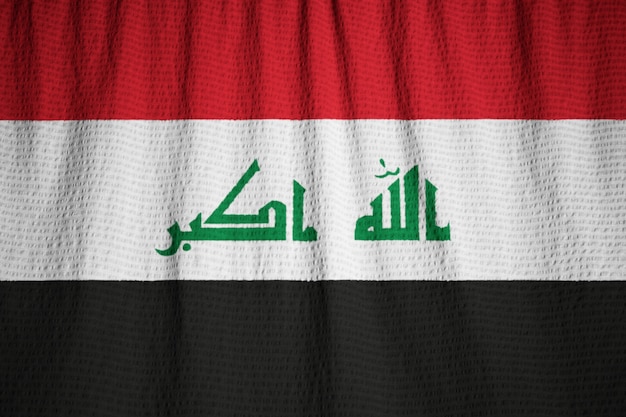 Closeup of ruffled iraq flag, iraq flag blowing in wind