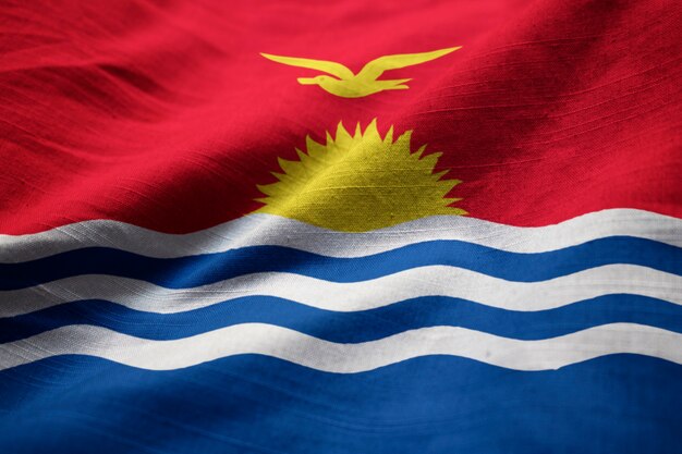 Closeup of Ruffled kiribati Flag, kiribati Flag Blowing in Wind