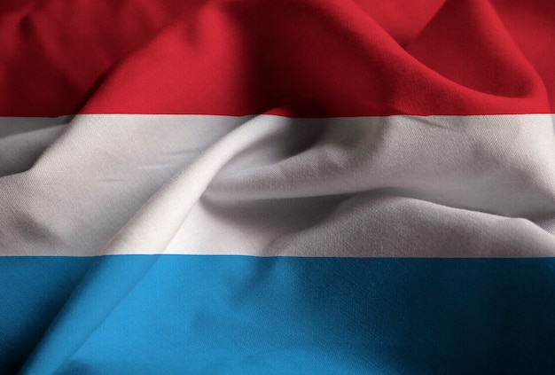 Closeup of Ruffled Luxembourg Flag, Luxembourg Flag Blowing in Wind