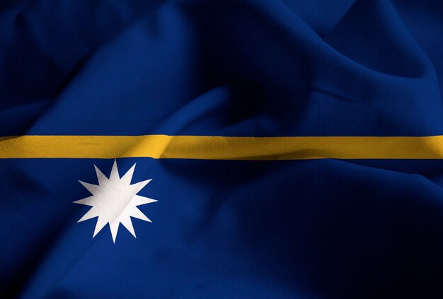 Closeup of Ruffled Nauru Flag, Nauru Flag Blowing in Wind