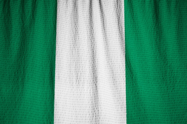 Closeup of Ruffled Nigeria Flag, Nigeria Flag Blowing in Wind