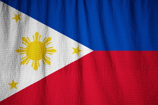 Closeup of Ruffled Philippines Flag, Philippines Flag Blowing in Wind