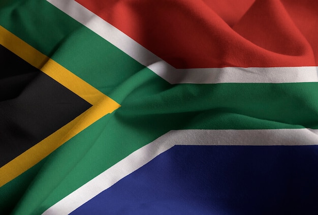 Photo closeup of ruffled south africa flag, south africa flag blowing in wind