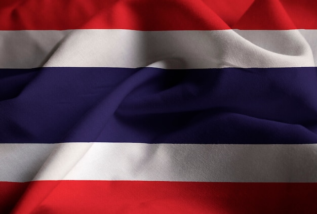 Closeup of Ruffled Thailand Flag, Thailand Flag Blowing in Wind