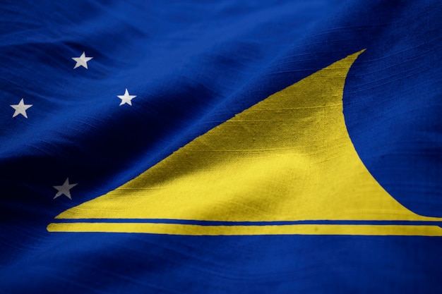 Closeup of Ruffled Tokelau Flag, Tokelau Flag Blowing in Wind