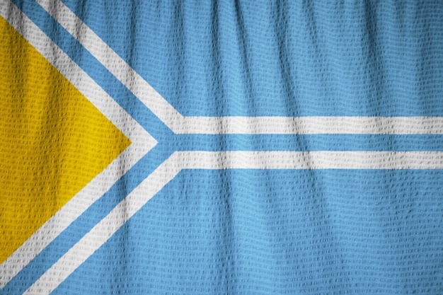 Closeup of Ruffled Tuva Flag, Tuva Flag Blowing in Wind