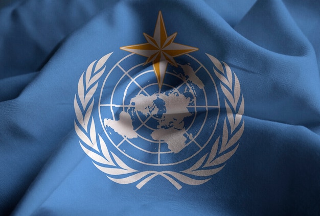 Closeup of Ruffled World Health Organization Flag