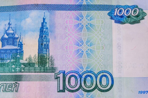 Closeup of the russian one thousand rubles banknote