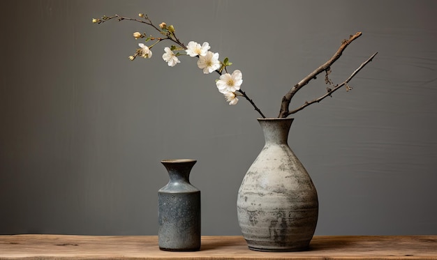 Photo closeup of a rustic japanese clay vase in wabisabi style showcasing natural imperfections and simplicity created with generative ai tools