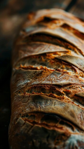 closeup of rustic sourdough bread with dark background artisanal baking concept