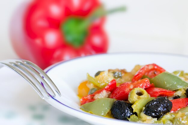 Closeup of a salad plate with fork