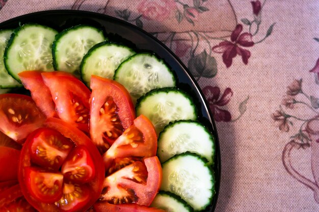 closeup of salads fruits and pancake