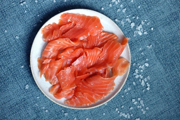 Closeup Salted salmon fillet on a plate