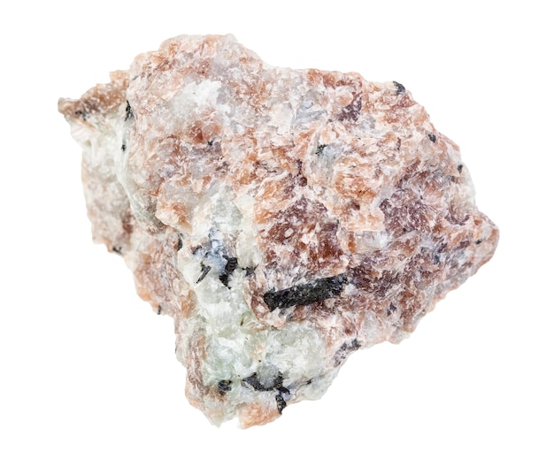 白い背景に分離された地質コレクション未研磨ミゼライト岩からの天然鉱物のサンプルのクローズ アップ