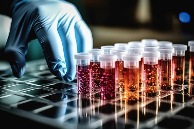 Closeup of samples in pipettes in a lab