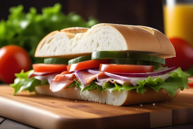 Photo closeup of sandwich on cutting board