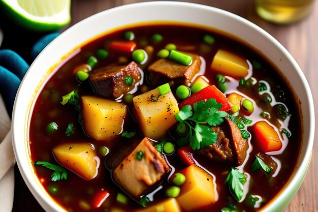 A closeup of a savory and hearty Irish stew