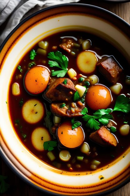 A closeup of a savory and hearty irish stew