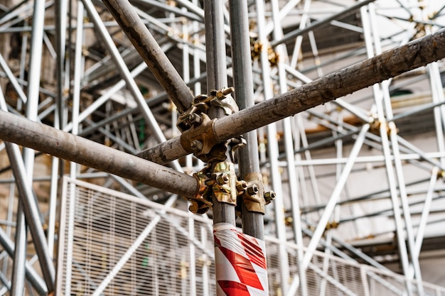 Closeup of scaffolding on the building