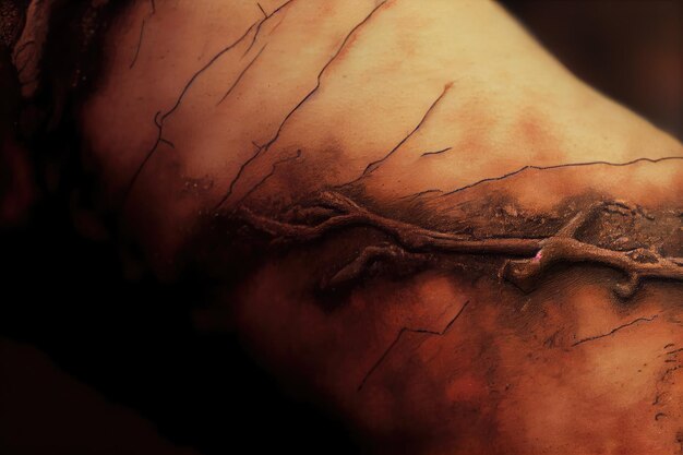 腕または脚に詳細が見える傷跡のクローズアップ
