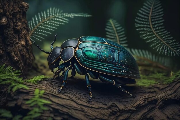 Closeup of a scarab beetle in the forest Generative Ai