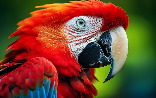 Близкий снимок красного ара сбоку