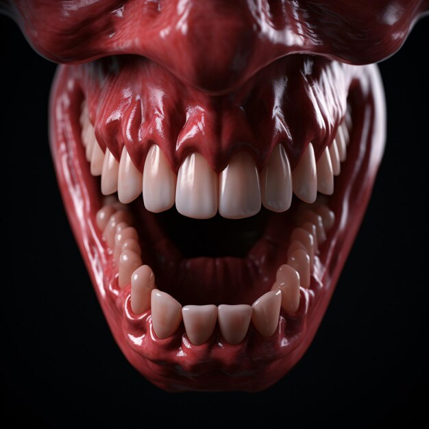 Photo a closeup of a scary red mouth with teeth generative ai