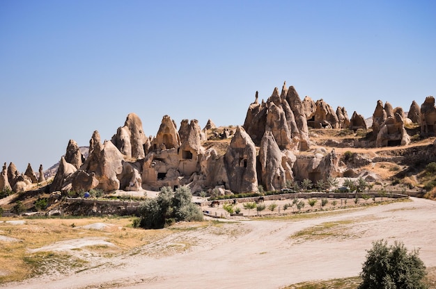 Closeup of scenic rocks on the territory of Goreme National Park, Cappadocia