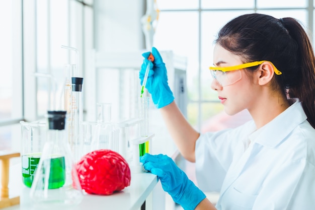 Closeup science women students working with chemicals in lab