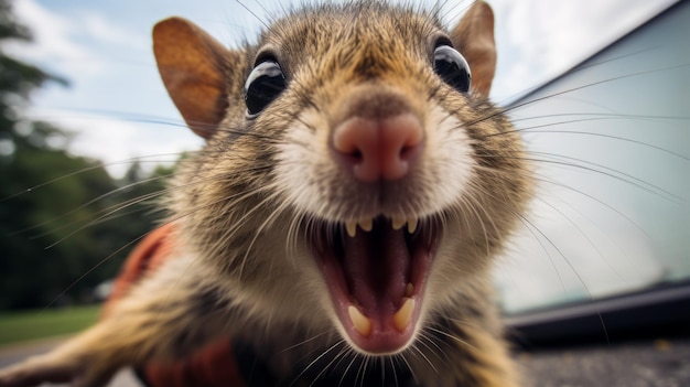 Photo closeup of a screaming chipmunk