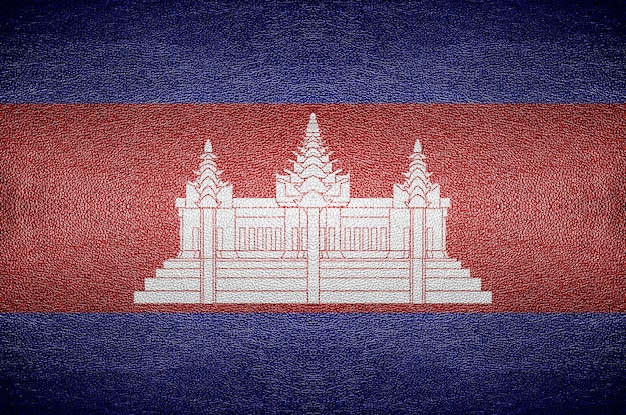 closeup Screen Cambodia flag concept on PVC leather for background