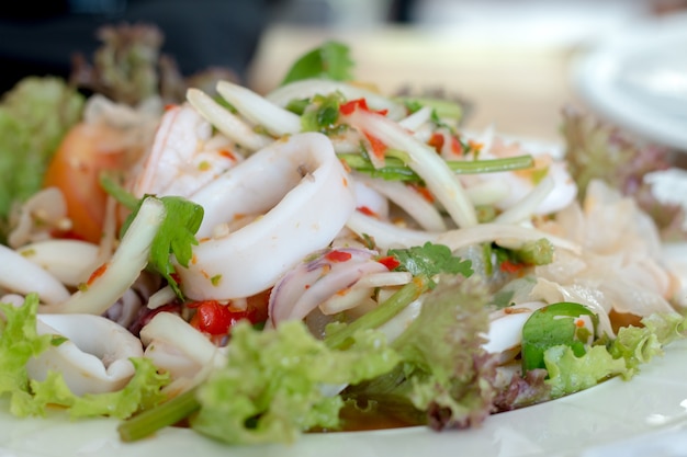 Closeup of sea-food spicy salad