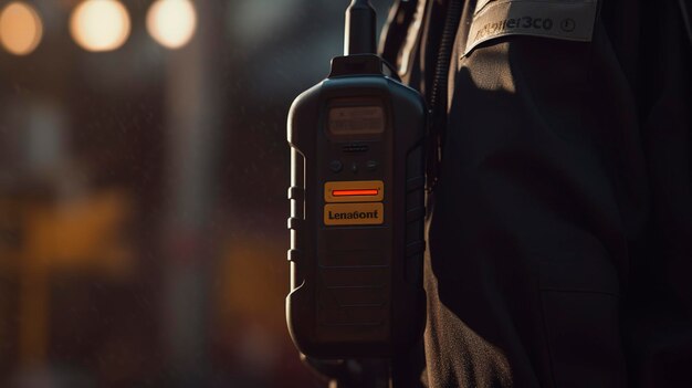 Photo a closeup of a security officers walkietalkie