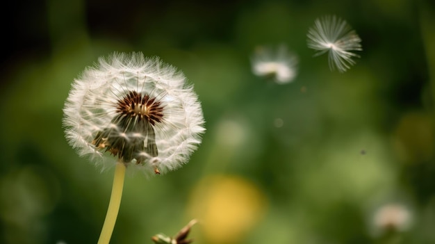 Closeup selective focus shot of a cute dandelion flowering plant Generative AI AIG21