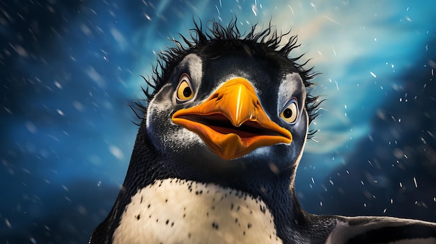 写真 奇妙なペンギンのクローズアップセルフィーポートレート